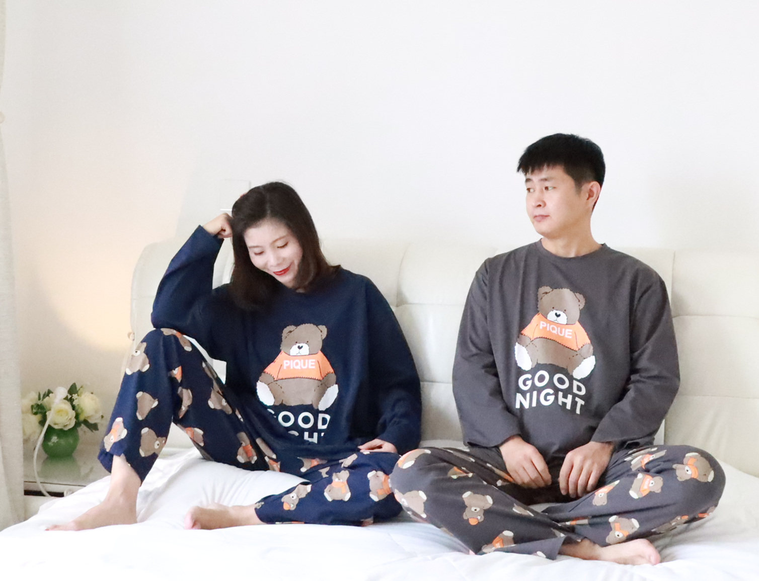 加大码卡通小熊情侣睡衣春秋男女针织纯棉宽松长袖裤家居服200斤,淘宝优惠券,粉丝福利购,淘宝优惠卷