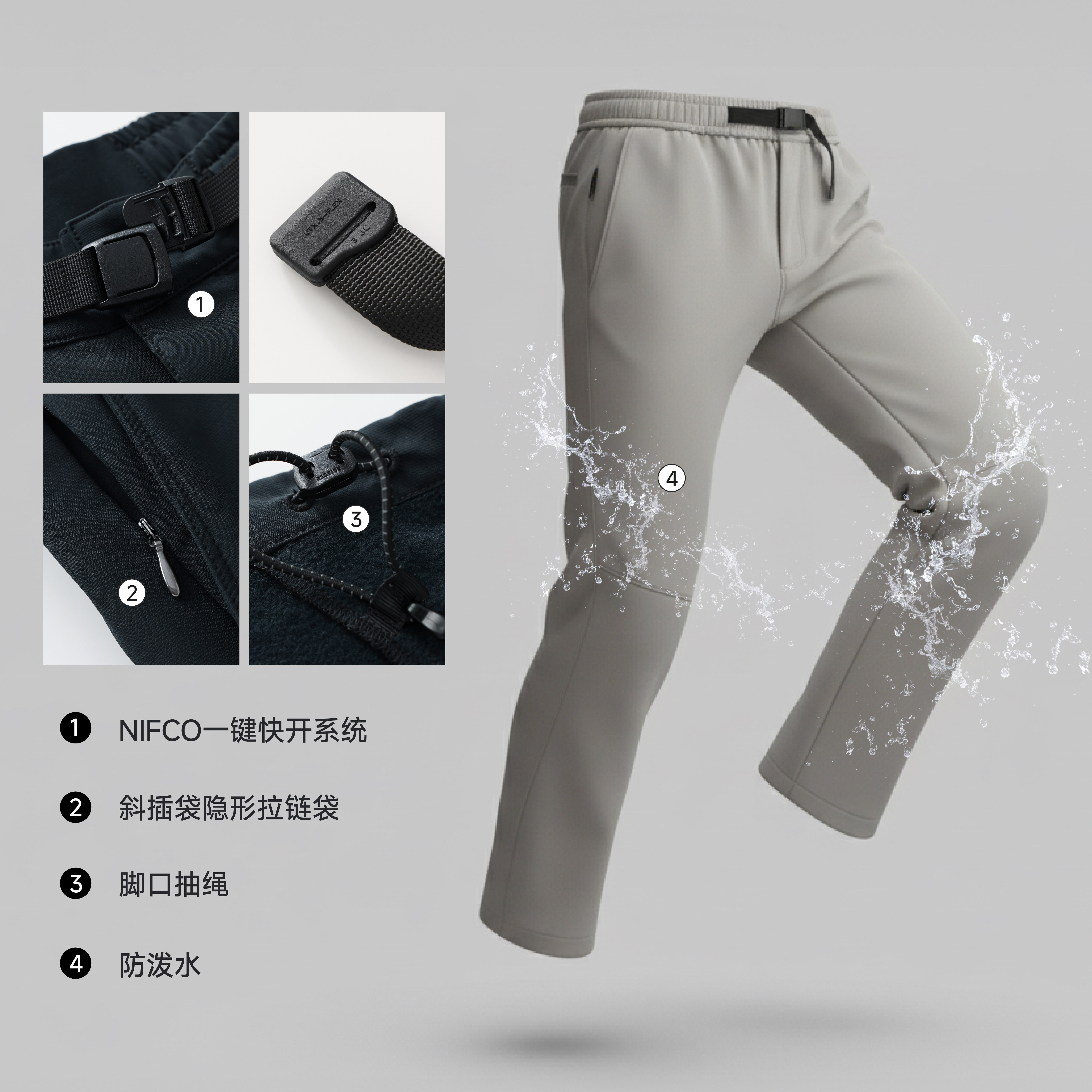 RESTICK 冬季加厚加绒裤防风防水机能工装裤保暖直筒休闲运动裤男,淘宝优惠券,粉丝福利购,淘宝优惠卷