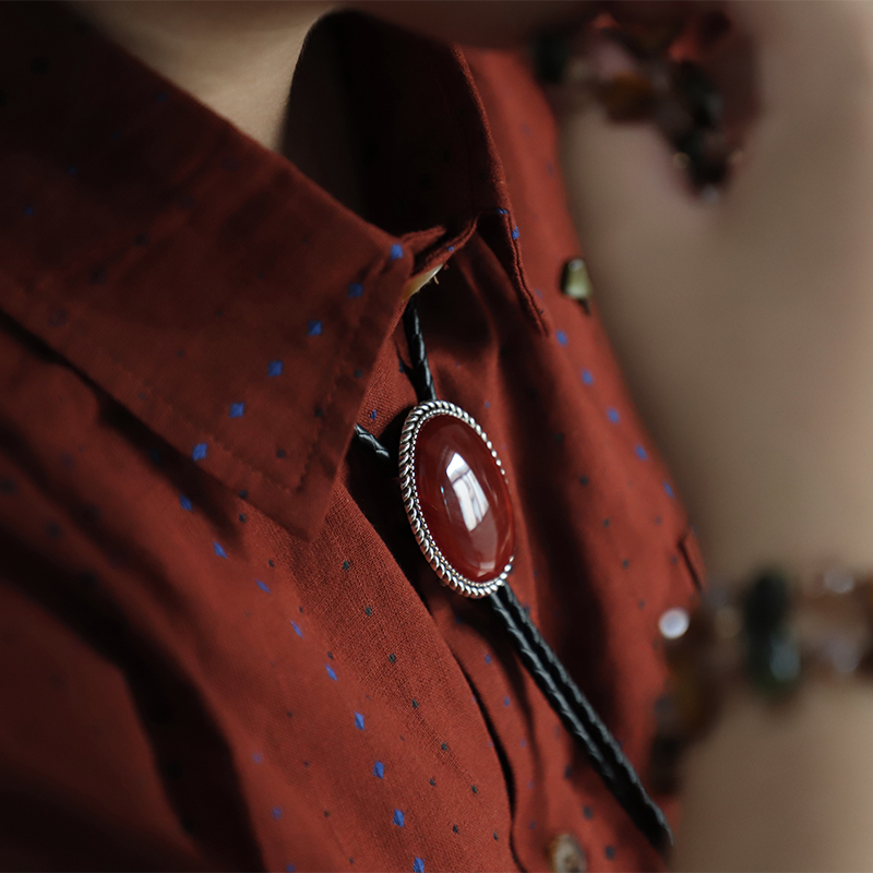 朱砂痣 复古红色沁色水纹玛瑙大款波洛领带男西部牛仔BOLO TIE潮 - 图0