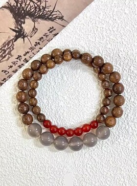 【墨兮】复古中式木珠红蓝琉璃珠双拼手链双层叠戴女小众轻奢手链