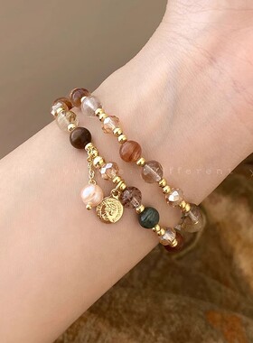 双层天然石珍珠串珠手链女款复古叠戴手串轻奢小众精致高级感手饰