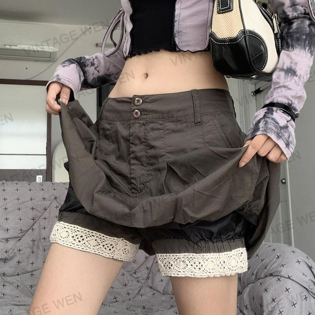 Vintage Wen American retro lace bottoming bud skirt ອອກແບບແອວສູງ slimming pleated skirt A-line