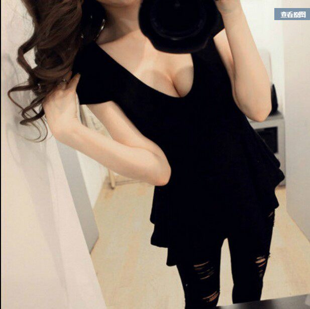 ເສື້ອຍືດຄໍ V-sleeved ເຄິ່ງແຂນ sexy ສໍາລັບແມ່ຍິງ plus size