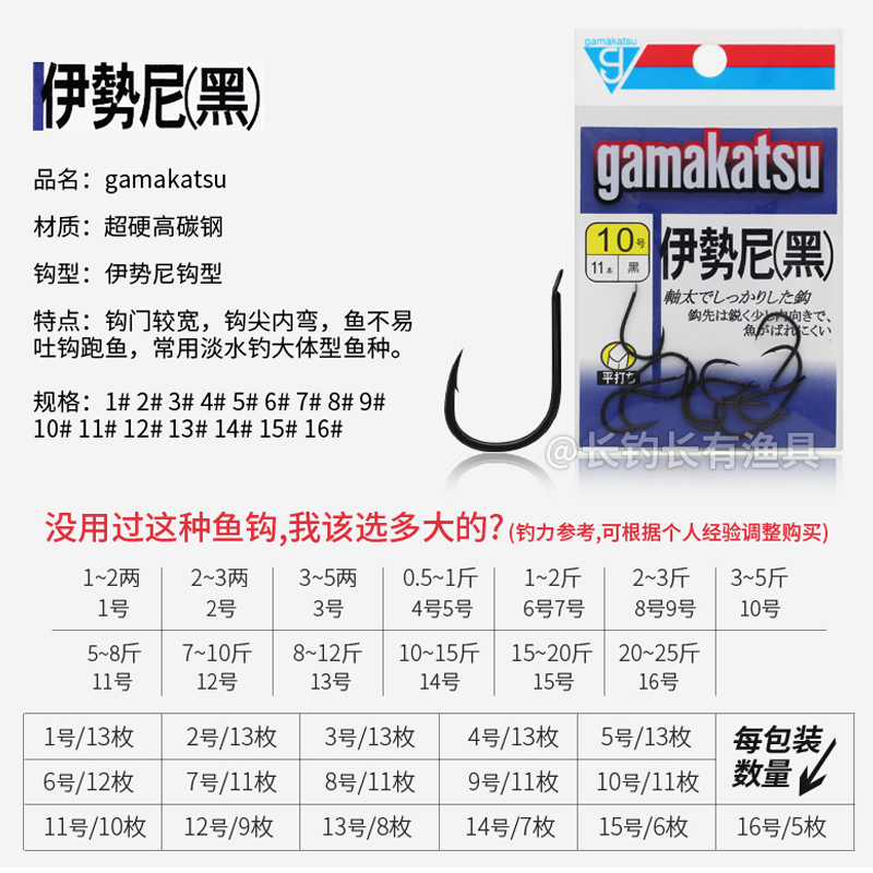 Gamakatsu/伽玛卡兹鱼钩日本上黑伊豆伊势尼有倒刺钩鱼勾平打钩身 - 图1