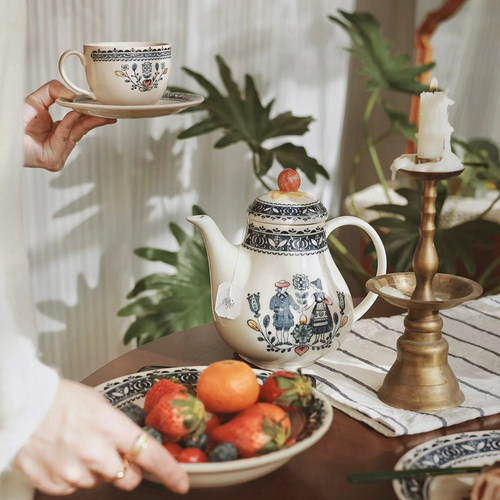 清现货Johnson Brothers英国中古釉下彩心花跳舞男孩女孩陶瓷水壶 - 图3