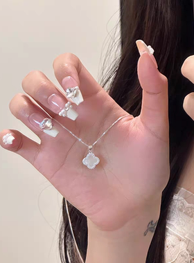 足银正品999纯银白贝母四叶草项链高级感轻奢小众锁骨链生日礼物