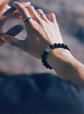 守护能量手串男士黑曜石高级小众感招财时尚守护石送男生生日礼物