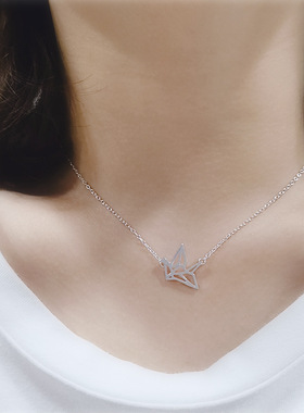 日韩森系拉丝千纸鹤清新可爱项链