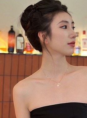 纯银叠加方块颈链轻奢气质温柔小众高级感锁骨链玫瑰金项链女款