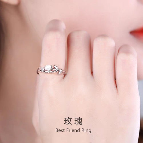 999纯银荆棘与玫瑰花一对戒指闺蜜女生小众设计轻奢高级感二人款 - 图1