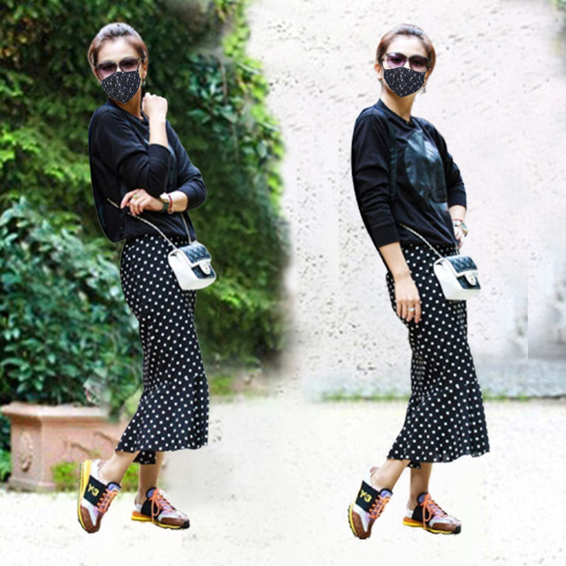 Star-style polka-dot skirt for women with ruffled high-waist spring and autumn retro one-step hip-covering mid-length fishtail skirt