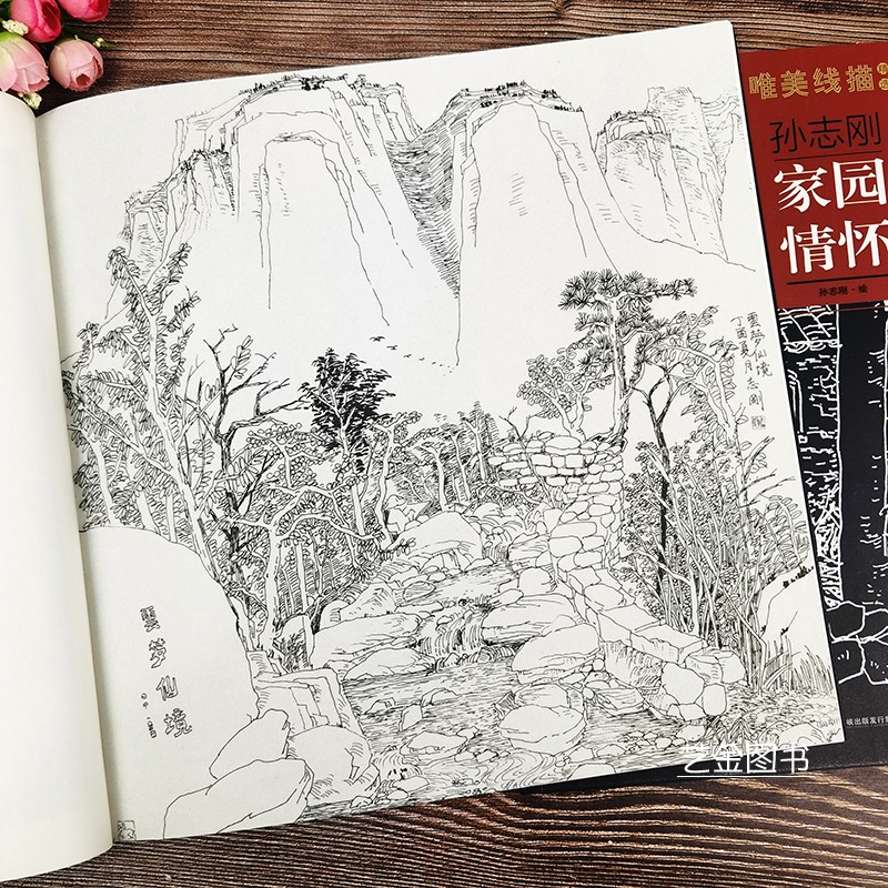 唯美线描 孙志刚家园情怀 工笔画白描底稿风景线描国画勾线稿毛笔画谱国画名家钢笔山水画线描画作品集  福建美术 - 图0