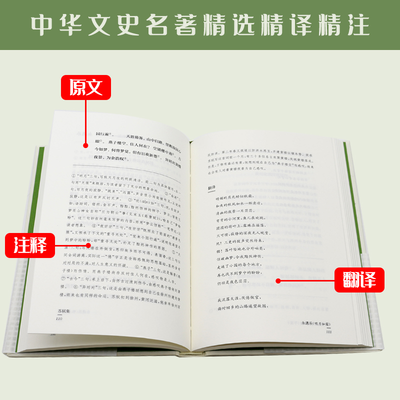 辛弃疾集+ 苏轼集 全2本中华文史名著精选精译精注丛书 全民阅读版 32开精装原文翻译注解导读 中国经典古诗词 国学文史哲普及读物 - 图2