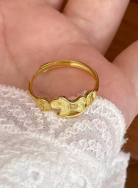 新年百搭沙金小马铜钱开口戒指