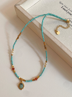 设计感小众绿松石珍珠串珠项链女款2026新款高级感轻奢锁骨链颈链