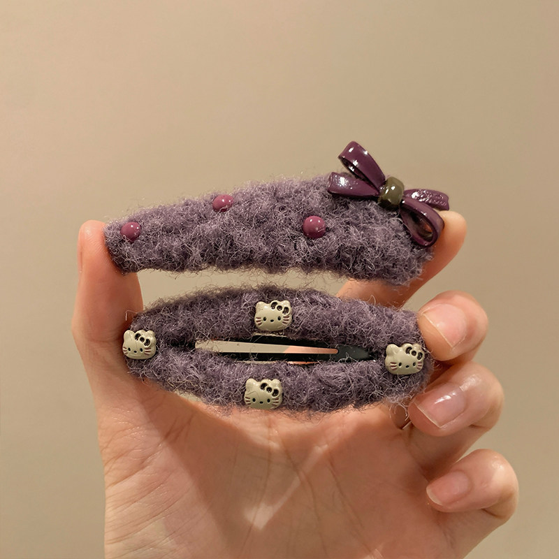 一对装~紫色毛绒KT蝴蝶结发夹女甜美前额碎发BB夹侧边刘海夹边夹,淘宝优惠券,粉丝福利购,淘宝优惠卷