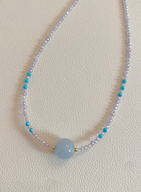 清新蓝紫色水晶串珠项链女2026新款高级感轻奢小众锁骨链颈链配饰