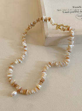 度假风天然贝壳珍珠项链配饰女2025新款高级感轻奢小众锁骨链颈链