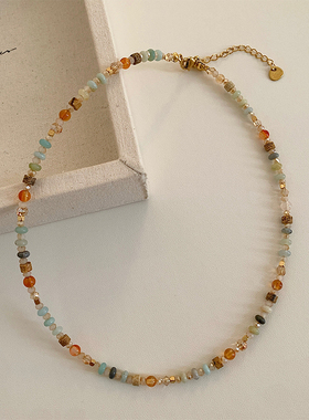 多巴胺天然石水晶串珠项链女轻奢小众夏天配饰2025新款锁骨链颈链