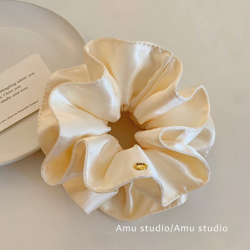 高级感缎面米色双层大肠发圈女韩系气质扎头发丸子头发绳头绳发饰,淘宝优惠券,粉丝福利购,淘宝优惠卷