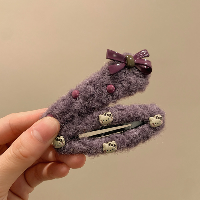 一对装~紫色毛绒KT蝴蝶结发夹女甜美前额碎发BB夹侧边刘海夹边夹,淘宝优惠券,粉丝福利购,淘宝优惠卷