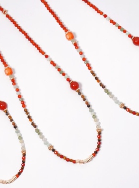 新中式天然石红玛瑙毛衣链串珠显白红色气质2026新年国风项链