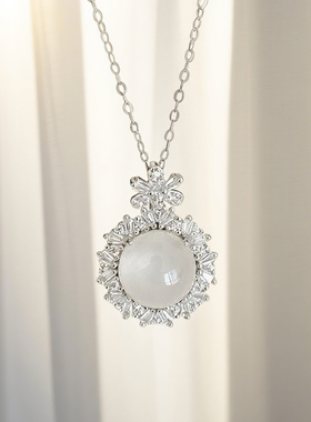 S925纯银天然冰透玉髓项链女