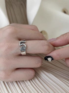 小众复古设计感小香风山茶花戒指女时尚轻奢百搭高级感开口食指戒