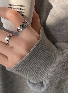 复古款哆啦A梦小新一家人可爱卡通人开口戒指女ins小众设计食指戒