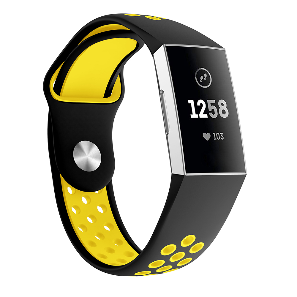 适用于Fitbit charge3/4双色圆孔硅胶表带运动款手表带黑灰色腕带 - 图2