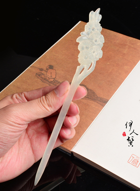 天然岫玉玉石发簪古典精雕头饰