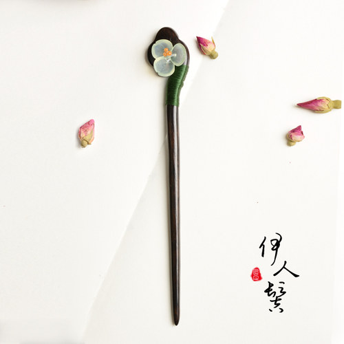 岫玉发簪 古典天然玉簪子 发钗旗袍古装黑檀木头饰 中国风饰品 - 图2