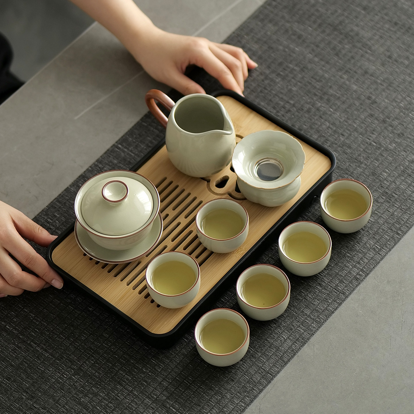 汝窑整套旅行茶具套装家用户外一壶六杯车载便携式功夫茶盘茶杯壶,淘宝优惠券,粉丝福利购,淘宝优惠卷