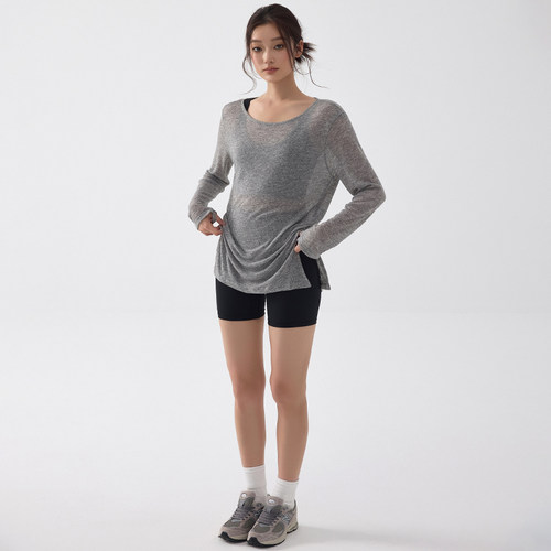 运动长袖罩衫女秋季普拉提训练服轻薄透气宽松瑜伽健身服速干上衣 - 图2