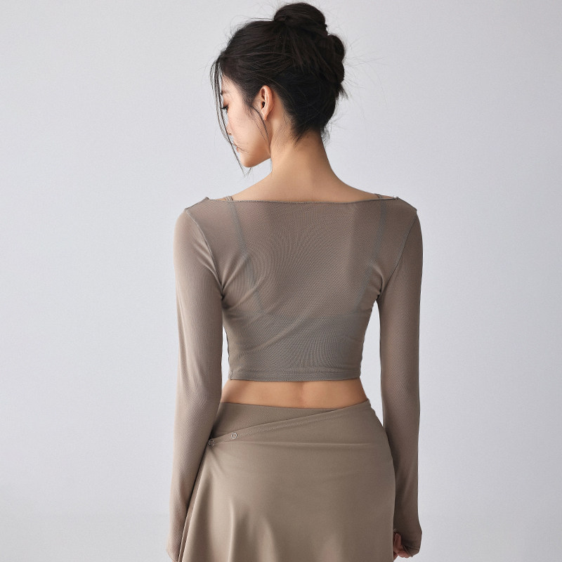 假两件瑜伽服长袖女秋季网纱速干带胸垫运动上衣跑步训练健身套装,淘宝优惠券,粉丝福利购,淘宝优惠卷