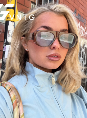 VNTG蓝棕色小众欧美风撞色大框墨镜uv400防紫外线ins博主太阳眼镜