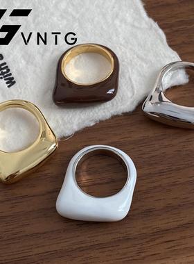 VINTAGETASTE 美拉德棕色珐琅高级感时髦ins风极简风韩国小众戒指
