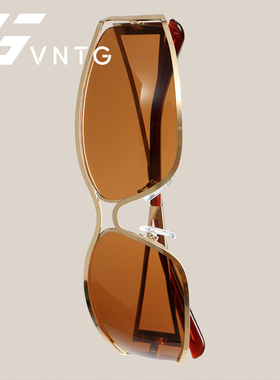 VNTG墨镜金咖色y2k复古风金属框千禧辣妹ins风蝶形uv400太阳眼镜