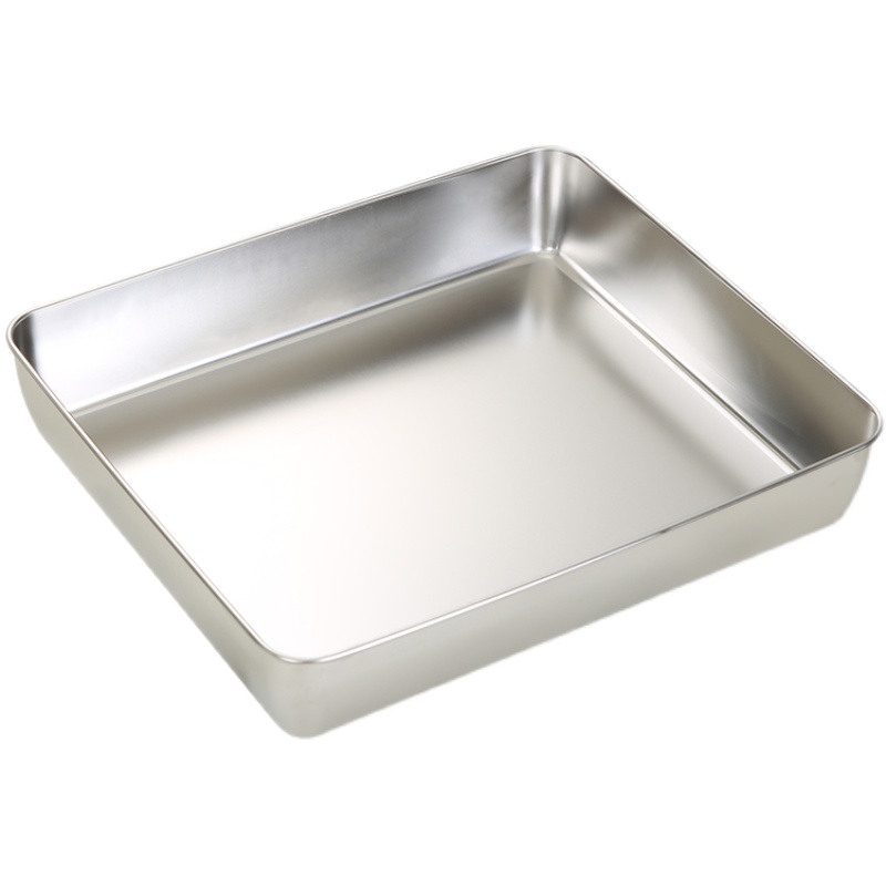 不锈钢方盒304平底长方形带盖提拉米苏器皿盒冰粉配料盒托盘商用