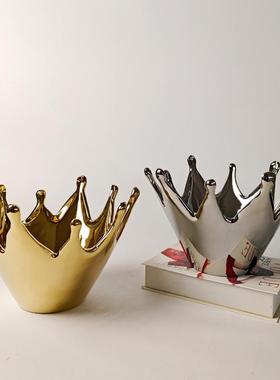 新中式陶瓷收纳皇冠造型陶瓷艺术花器果盘摆件样板房售楼部客厅