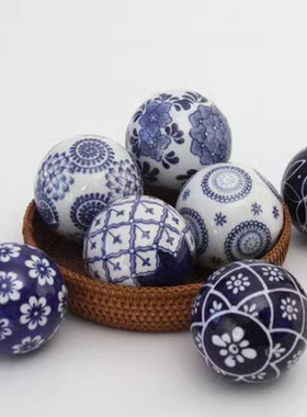 青花瓷陶瓷球 装饰装修家居摆件 鱼池鱼缸可漂浮球假山造景装饰