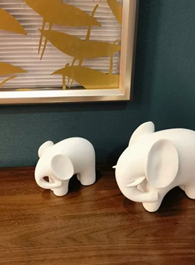 中式陶瓷招财大象摆件一对书桌样板间办公室桌面情侣对象创意礼物