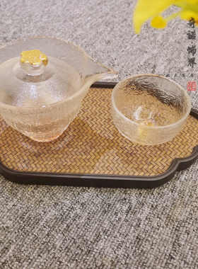 新中式茶艺盘蜻蜓小石榴组合摆件