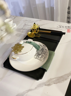 新中式风黑白色餐具玻璃摆件