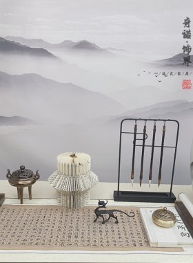 新中式风画卷会所全案组合花器