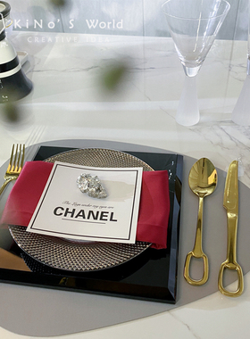 样板房间欧式风黑白灰西餐盘摆件