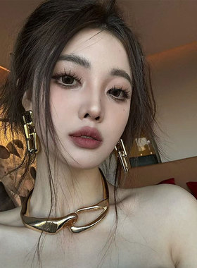 欧美重工金属风铰链立体粗环扣项链男女轻奢小众高级感颈链锁骨链