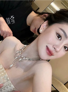 轻奢名媛气质水钻蝴蝶水滴珍珠流苏锁骨链时尚高级感甜美淑女项链