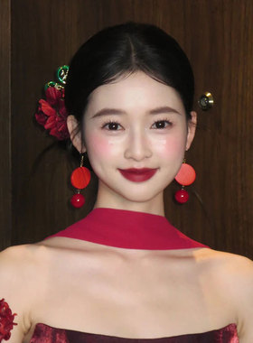 复古红色百合花发夹仿真花朵纯欲风氛围感显白气质侧边夹新年发饰