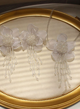 森系新娘新款超仙串珠流苏颈链梦幻蕾丝花朵锁骨链甜美项链配饰品